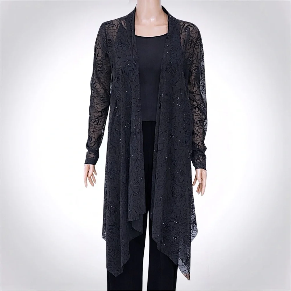 Bianca Nygard Black Sheer Sparkly Rosette Mesh Cardigan